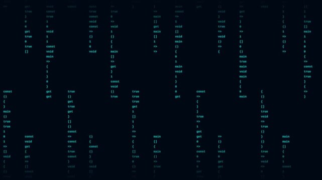 Close-up of green binary code on a black background with a shallow depth of field conveying a technological and futuristic mood.