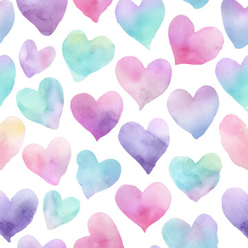  watercolor pattern with delicate pastel hearts isolated on white background png