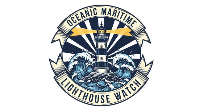 Oceanic Maritime Lighthouse Watch Logo Design.