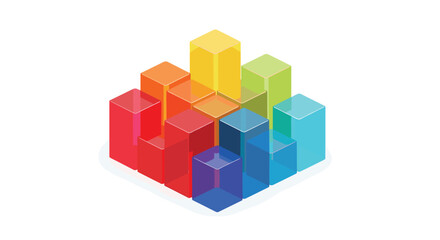 Obraz premium Vibrant translucent isometric cubes in a spectrum of colors form a rising 3D bar chart on a clean white surface under soft diffused lighting.