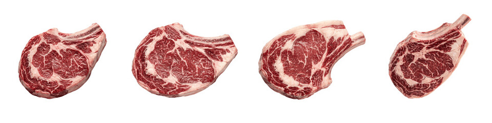 Obraz premium Raw wagyu beef steaks isolated on transparent background