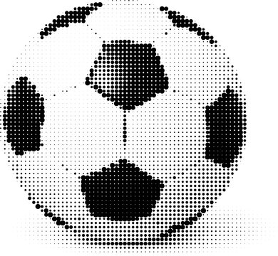 Halftone vector dotted soccer ball in retro grunge style