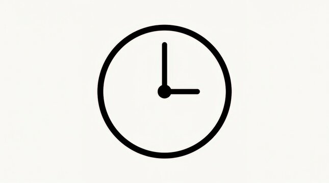 Simple black clock icon showing 3 o'clock, clean minimalist time symbol on light background for scheduling and interface concepts, no logos