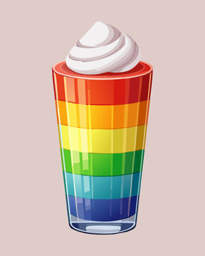 Multicolored layered drink in a glass for fun summer refreshments and creative party food ideas - Vector Illustration