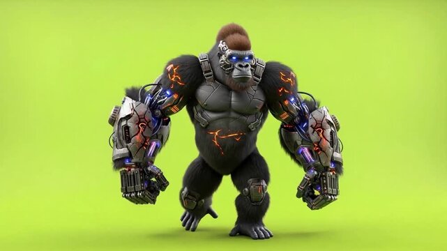 Cyborg Gorilla Walking on Green Screen for Sci fi Animal Concept