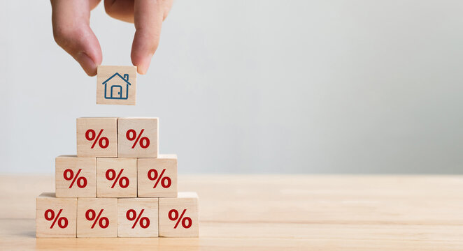 Property rates and real estate interest, interest rates, inflation, mortgage loans, tax increases. Increasing interest rates concept.