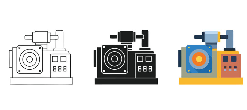 Industrial vacuum pump vector icon set, laboratory equipment for air extraction, mechanical device for scientific research and manufacturing