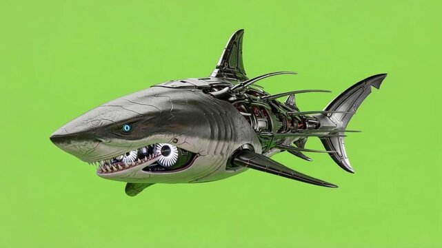 Cyborg Shark on Greenscreen for Vfx Compositing and Animal Concepts