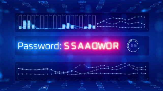 Personal data leak. Password protection. Correspondence privacy. Password and database hacking. Cryptocurrency exchange hacking. Cybercrime. Password guessing animation. Password brute-force attack.