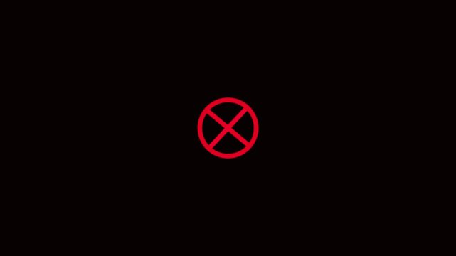 Red Prohibition Sign Animation Pack, No Entry Symbol, Cancel X Icon, Stop Warning Graphic on Black Background.
