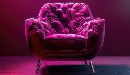Fototapeta premium Luxurious velvet chair in pink setting for home furnishing ads or interior designs