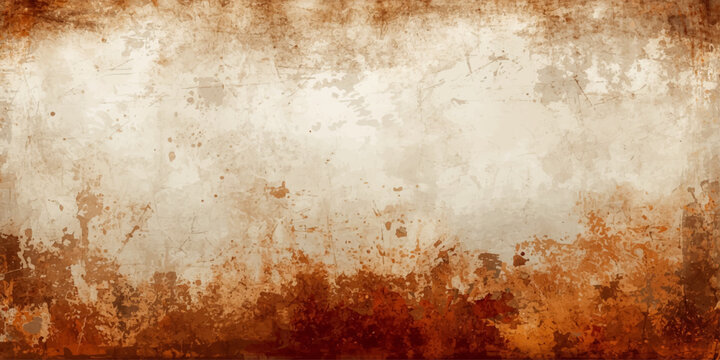 Ancient aged parchment paper texture with a grungy orange and brown stained surface provides a vintage rusty metal background for art design