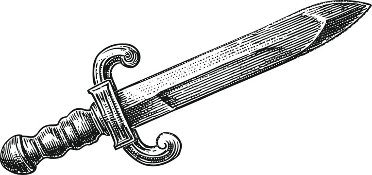 Antique dagger with ornate handle and detailed blade engraving, vintage weapon illustration