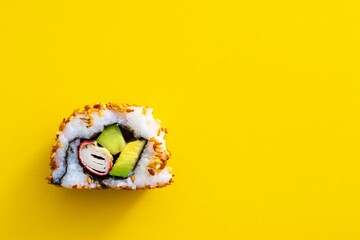 Fresh gourmet salmon maki sushi rolls with rice on black and white plates featuring chopsticks for a healthy Japanese seafood meal at a restaurant © Dandy