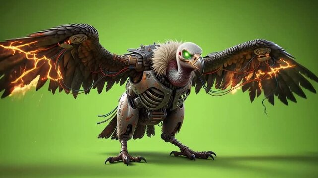 Robotic Vulture Displays Wings on Greenscreen for Creative Projects