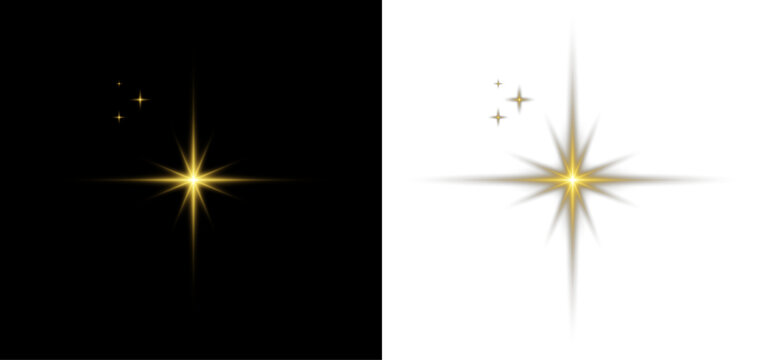 Yellow star sparkle glow light shining bright flare burst magic abstract background.