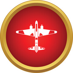 Obraz premium Military bomber plane flying in red circle modern icon, symbol of aviation