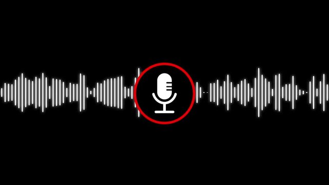 Voice recording and podcast mic red color microphone button icon animation, audio microphone icon animation. Audio microphone wife looping.Voice recording podcast mic microphone button icon .animation