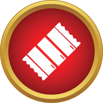 Chewing gum pieces in a wrapper icon on a red round button with golden frame
