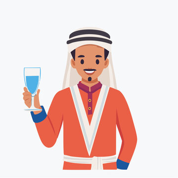 Man in traditional Arabic clothing holding a glass of water