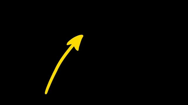 A video showcasing a bright yellow arrow pointing upwards on a black background