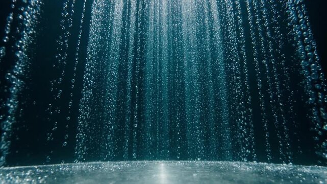 シャンパン醸造タンク内部・巨大気泡カーテン上昇ワイドショット