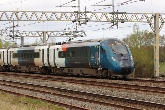 Avanti West Coast train, class 805, travelling near Norton Bridge, Staffordshire, England, UK