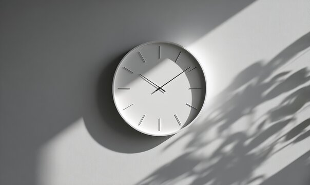 White wall clock with minimalist design against textured grey wall