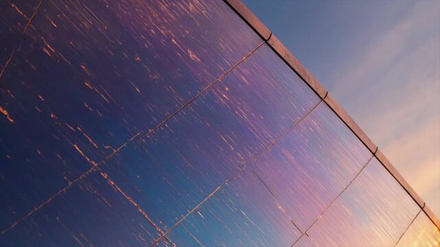 チタン航空パネル・夕日グラデーション干渉色スイープ・垂直チルト映像