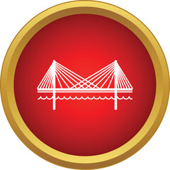 Fototapeta premium Cable stayed bridge graphic inside a red circle with gold border, representing connection and infrastructure