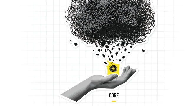 Mental health, anxiety, stress concept, hand holding core, abstract vector illustration