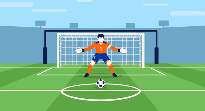 Soccer match scene with players referee and penalty card illustration