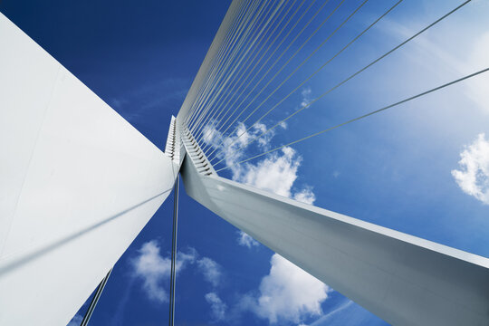 Famous Travel Destinations. Attractive View of Renowned Erasmusbrug (Swan Bridge) in Rotterdam.