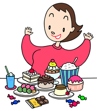 健康テーマのイラスト - 過食症・糖分過多・糖質過剰摂取