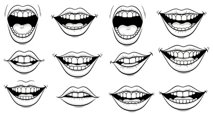 Various Smiling Mouths with Teeth Showing. © TDF CREATIVE