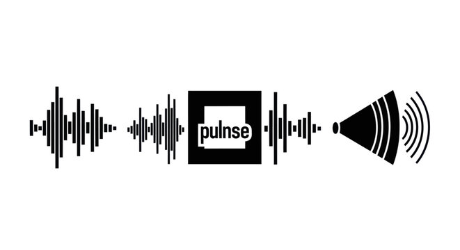 Sound wave pulse audio signal logo.