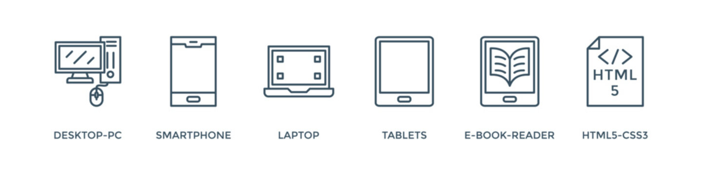 Responsive web design banner web icon vector illustration concept with icon of desktop-pc, smartphone, laptop, tablets, e-book-reader and html5-css3