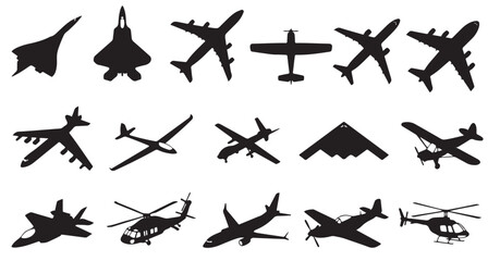 black and white vector silhouette set of Aircraft  © master2d