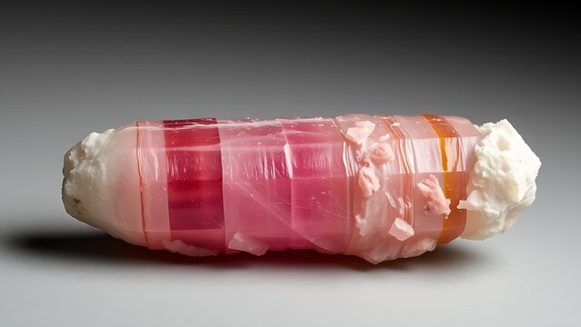 A rough, barrel-shaped corundum crystal specimen with natural striations.