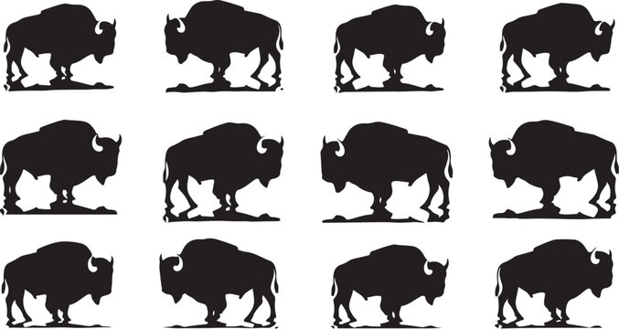 Black bison silhouettes walking in various poses and directions