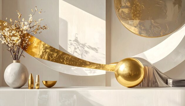 Abstract gold luxury product display podium.