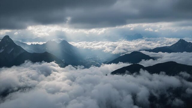 雲海を見下ろす山頂・上空からのダイナミックな航空映像