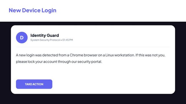 New device login detection alert on security dashboard showing linux workstation access notification