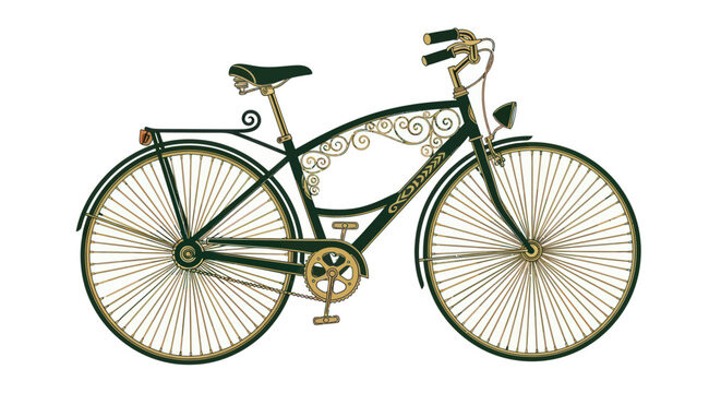 Ornate vintage bicycle with steampunk filigree design isolated on white