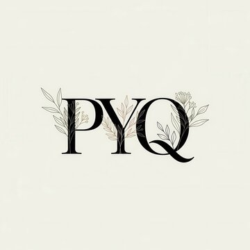Elegant PYQ Lettering with Floral Embellishments on Cream Background.