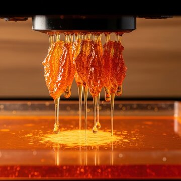 Orange resin dripping from printing head in vat