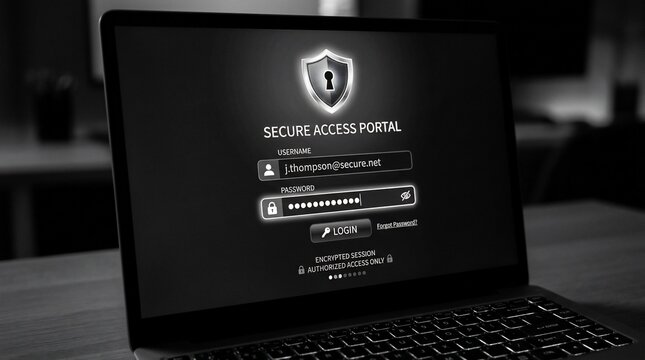 Secure login portal interface displayed on a laptop screen.