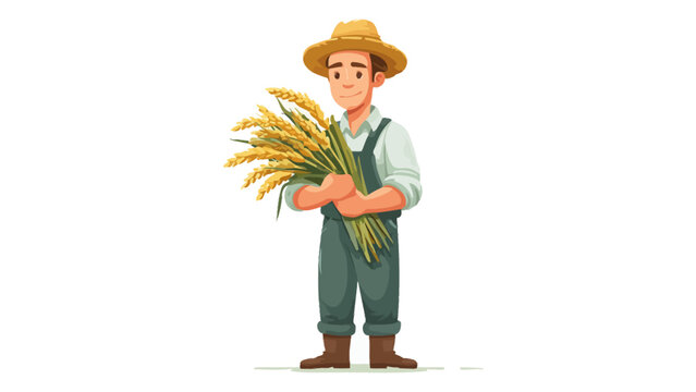 Farmer holding a bunch of wheat stalks, representing agriculture and harvest, vector illustration