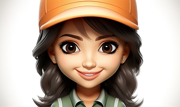 A smiling cartoon woman wearing an orange hard hat and green shirt
