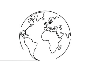 Fototapeta premium Earth globe continuous one line art drawing world map minimalist vector illustration for global network environment and earth concept